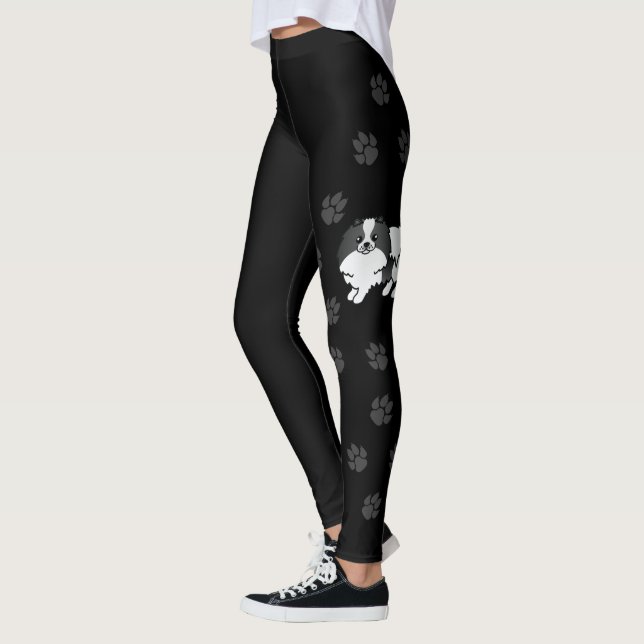 Schwarzer Spitz-Kartoon mit Pfoten Leggings (Links)