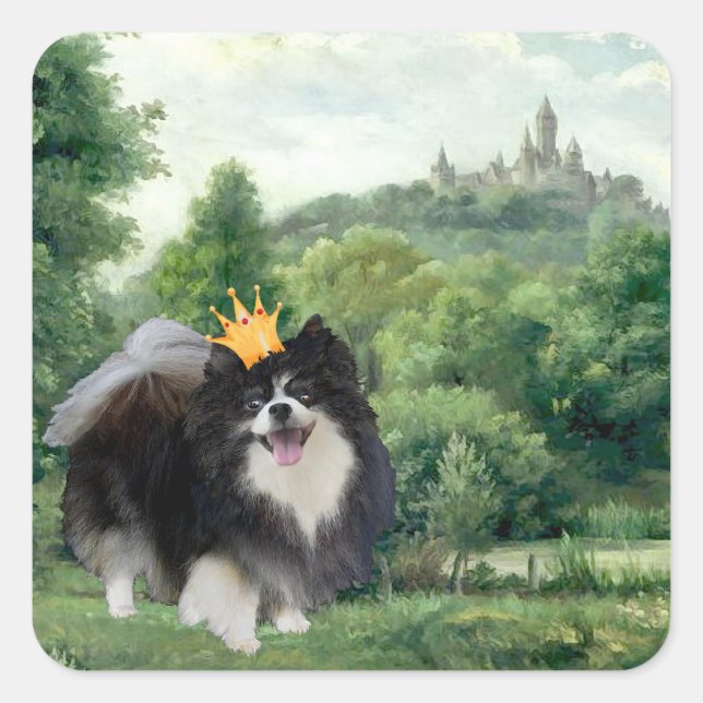 Schwarzer Spitz Prinz Quadratischer Aufkleber (Vorderseite)