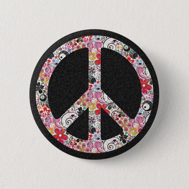 Schwarzer Spritzer des Blumen-Power-Friedens I | Button (Vorderseite)