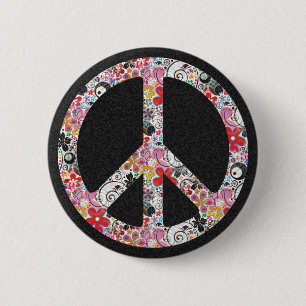 Schwarzer Spritzer des Blumen-Power-Friedens I Button
