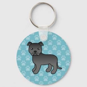 Schwarzer Staffordshire Bull Terrier Hund auf Blau Schlüsselanhänger