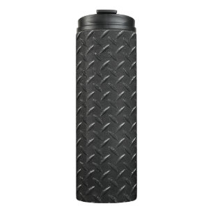 Schwarzer Stahl, metallische Struktur. Thermosbecher