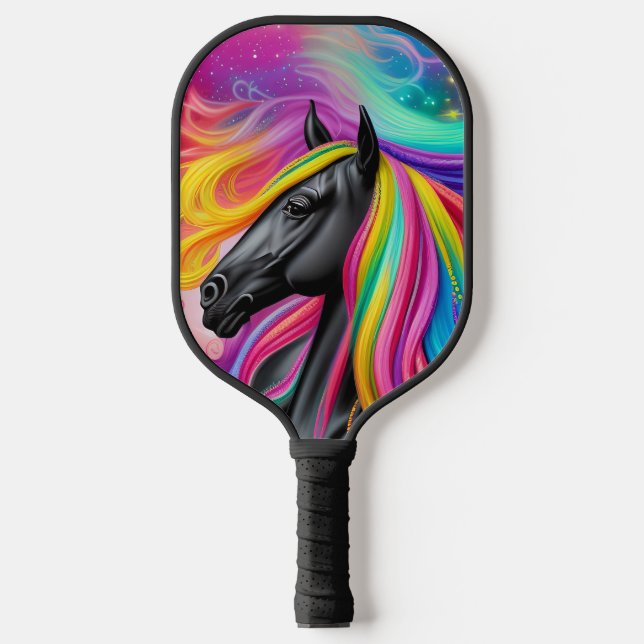 Schwarzer Stallion farbiger Mane Pickleball Schläger (Vorderseite)