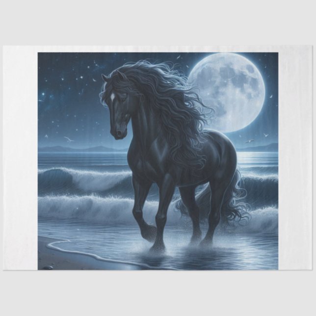 Schwarzer Stallion Moonlight Seidenpapier (Vorderseite)