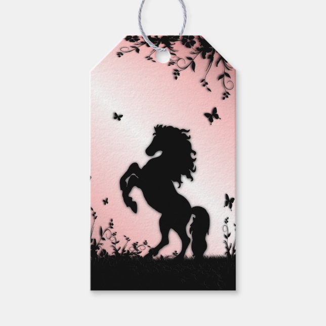 Schwarzer Stallion rosa züchten Geschenkanhänger (Vorderseite)
