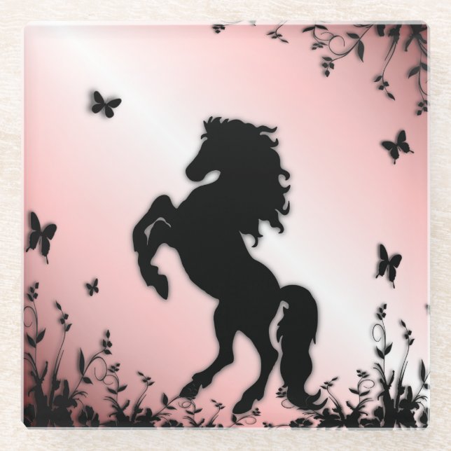Schwarzer Stallion rosa züchten Glasuntersetzer (Vorderseite)