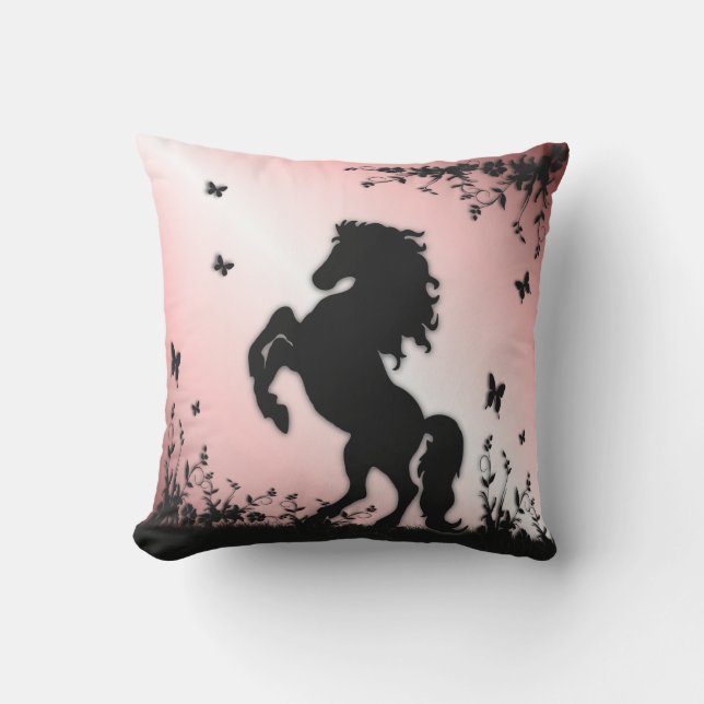 Schwarzer Stallion rosa züchten Kissen (Vorderseite)