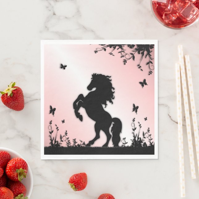 Schwarzer Stallion rosa züchten Serviette (Beispiel)