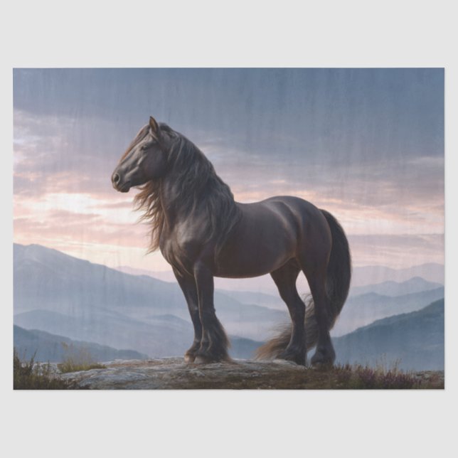 Schwarzer Stallion Wilder Horse Mountain Top Decou Seidenpapier (Vorderseite)