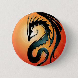 Schwarzer Stammes- Drache, rot Button