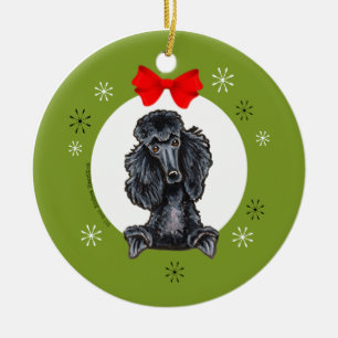 Schwarzer Standardpudel-Weihnachtsklassiker Keramikornament