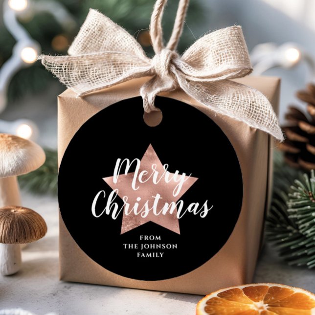 Schwarzer Star Frohe Weihnachten Geschenkanhänger (Festive Black Star Merry Christmas Favor Tags)