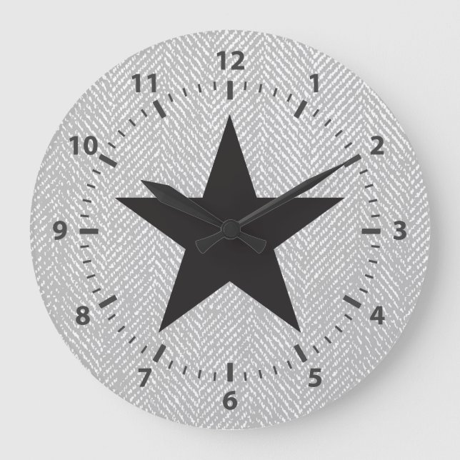 Schwarzer Star, Grau und Weiß Große Wanduhr (Vorderseite)