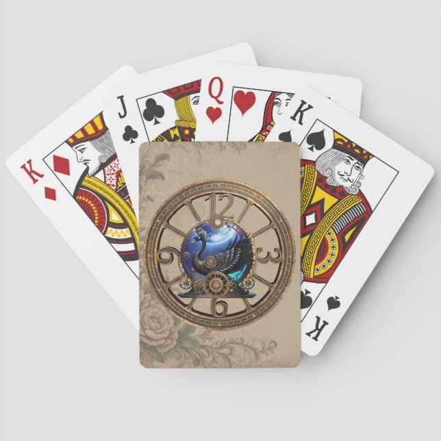 Schwarzer Steampunk mit Uhren und Gängen. Spielkarten (Rückseite)