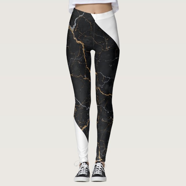 Schwarzer Stein mit goldenen und silbernen Venen Leggings (Vorderseite)
