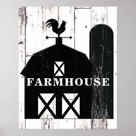 Schwarzer Stein Weißholz Rustikales Bauernhaus Wan Poster