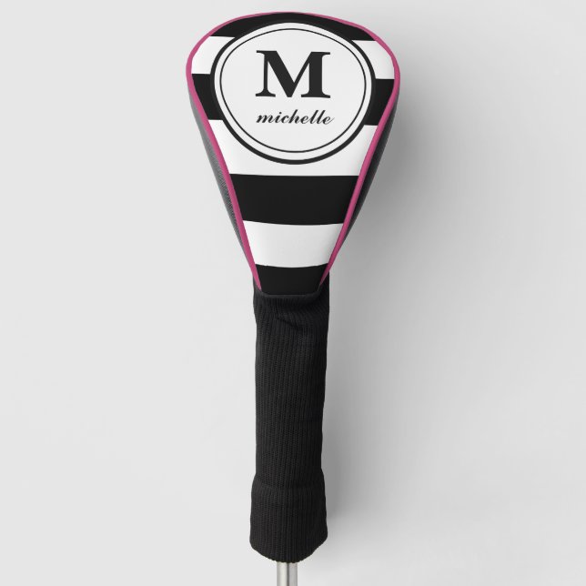 Schwarzer Streifen | Golf | personalisiert NAME mo Golf Headcover (Vorderseite)