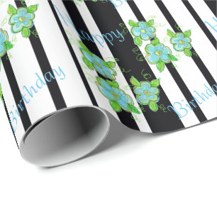 Schwarzer Streifen mit blauer Blume Geschenkpapier