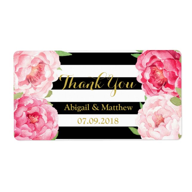 Schwarzer Streifen Pink Aquarellfarben Blumenschil (Vorne)