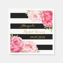Schwarzer Streifen Pink Wasserfarbe Brautparty Nap Serviette