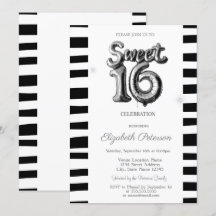 Schwarzer Streifen Silberballon Sweet 16