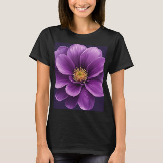 Schwarzer T - Shirt mit Lila Blume drucken