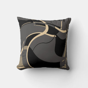 Schwarzer Tan auf grauem Swirbeln Abstrakter Art M Kissen