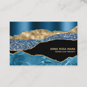 *~* Schwarzer Teal-Achat-Geode Gold-Glitter Glam Visitenkarte