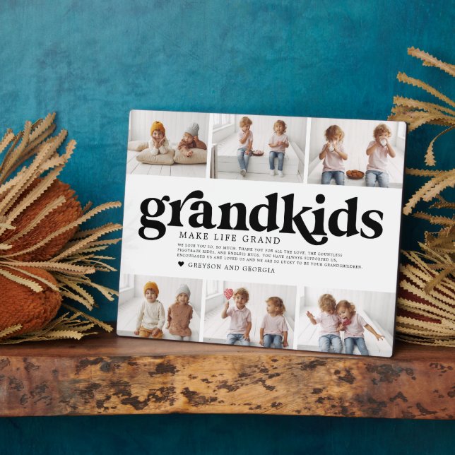 Schwarzer Text | Enkelkinder machen Life Grand Fot Fotoplatte (Seite)