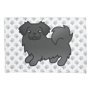 Schwarzer Tibet-Spaniel Süßer Cartoon-Hund & Pfote Kissenbezug