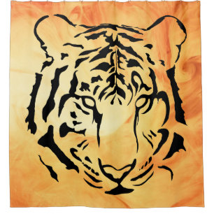 Schwarzer Tiger auf fiery Orange Duschvorhang