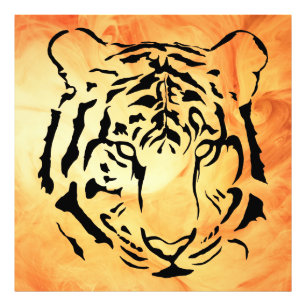Schwarzer Tiger auf fiery Orange Fotodruck