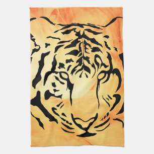 Schwarzer Tiger auf fiery Orange Geschirrtuch