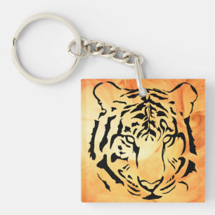Schwarzer Tiger auf fiery Orange Schlüsselanhänger