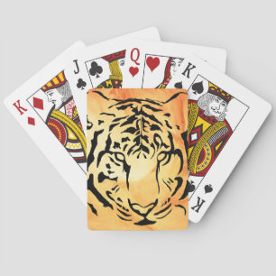 Schwarzer Tiger auf fiery Orange Spielkarten