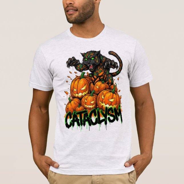 Schwarzer Tiger-Jack-o-Lantern-Kataklysmus T-Shirt (Vorderseite)