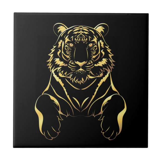 Schwarzer Tiger mit goldenen Streifen Fliese (Vorderseite)