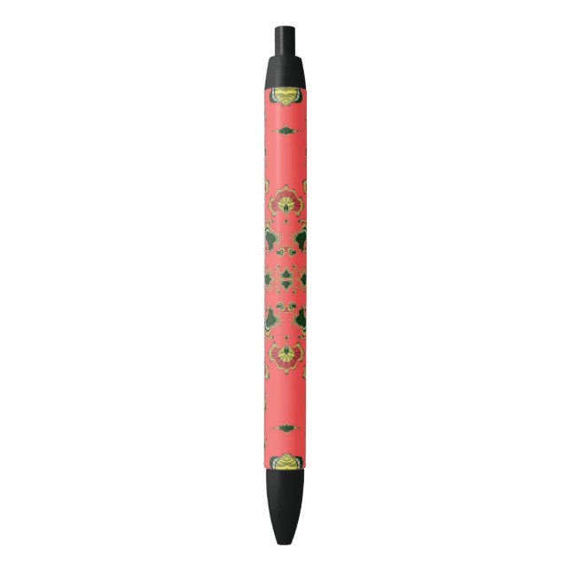 Schwarzer Tinte Pen Weihnachtsdesign Grün Weiß Kugelschreiber (Vorderseite Vertikal)