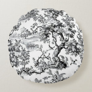 Schwarzer Toile-Abdruck Rundes Kissen
