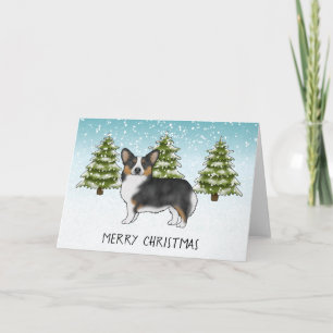 Schwarzer Tricolor Pembroke Corgi Hund Winter Weih Karte
