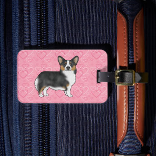 Schwarzer Tricolor Pembroke Welsh Corgi Liebe Rosa Gepäckanhänger