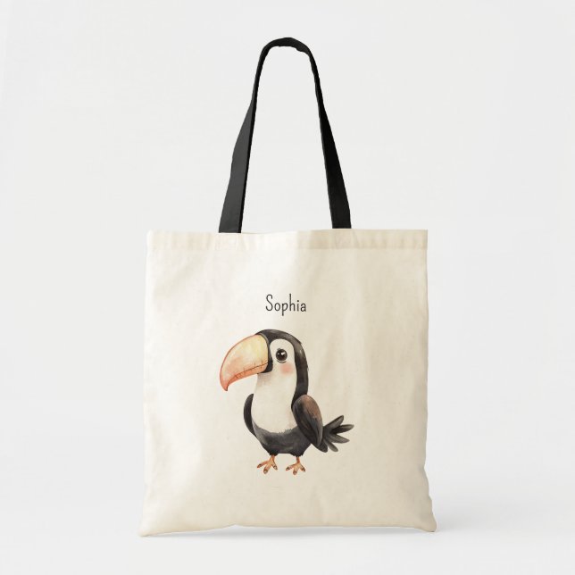 Schwarzer Tukan-Vogel Flamingo Tragetasche (Vorne)