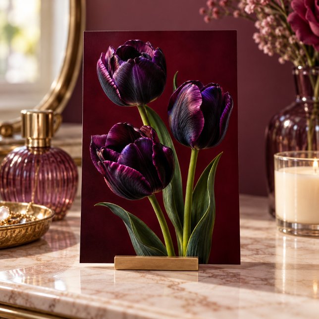 Schwarzer Tulpen-Samtstunde-Kunstdruck Poster (4 x 6 inch unframed semi-gloss print. Flat printed artwork. Styled scene; props not included.)