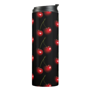 Schwarzer Tumbler, rote Kirschen, Farbe wählen Thermosbecher