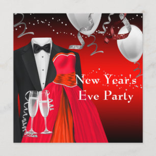 Schwarzer Tuxedo-rotes KleiderSilvester-Party Einladung