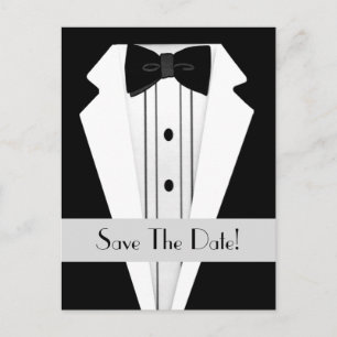 Schwarzer Tuxedo Save the Date Ankündigungspostkarte