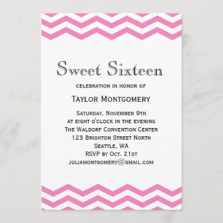 Schwarzer Typ und Rosa Zickzack Sweet 16 Einladung