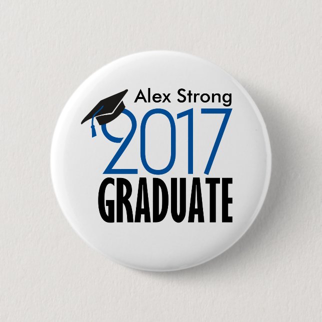 Schwarzer u. Blau 2017 graduierter Pinback Knopf Button (Vorderseite)