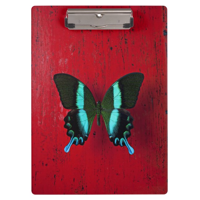 Schwarzer u. blauer Schmetterling Klemmbrett (Vorderseite)