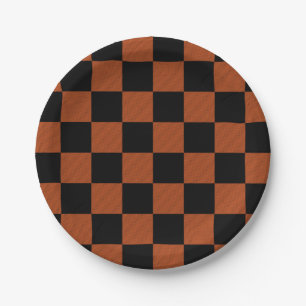 Schwarzer u. orange Checkered Quadrat-Büffel Pappteller